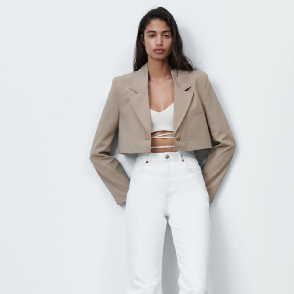 Zara Topstitched Cropped Blazer